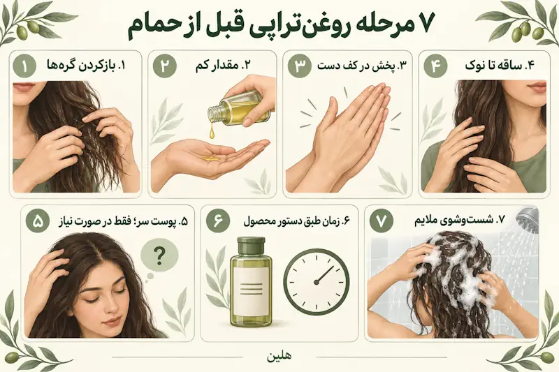 آموزش مراحل روغن تراپی مو در خانه قبل از حمام